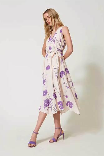 Twinset γυναικείο midi φόρεμα crêpe με all-over floral print - 241TP2603 Εκρού